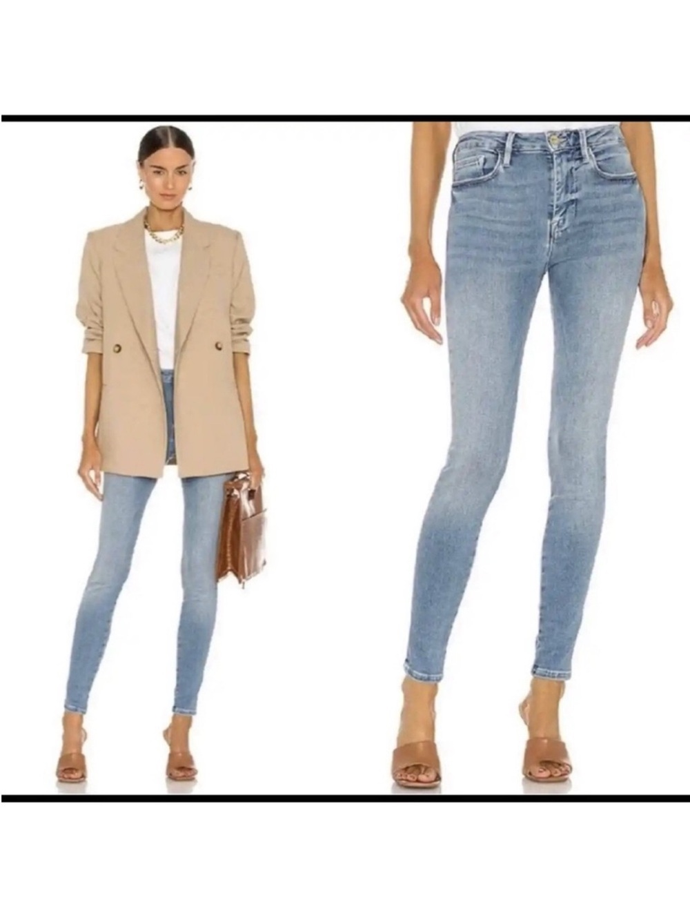 Frame Denim Light/Medium Blue High-Rise Skinny Jeans - Women